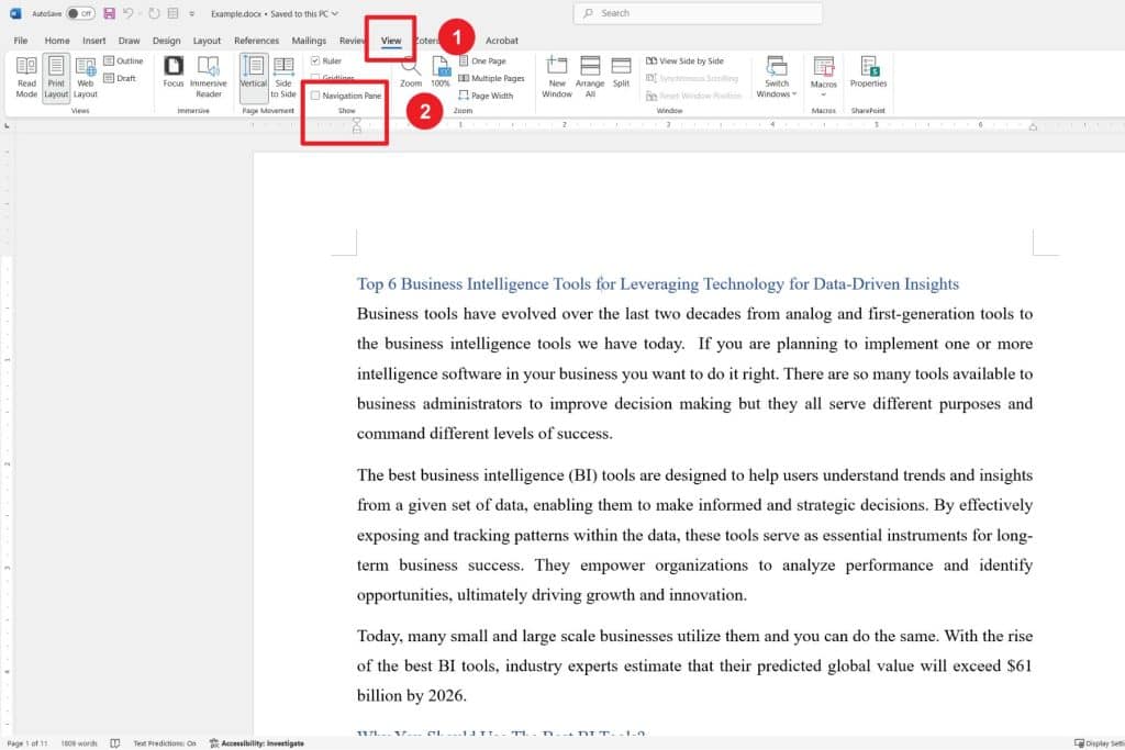 Ouvrir le Volet de Navigation