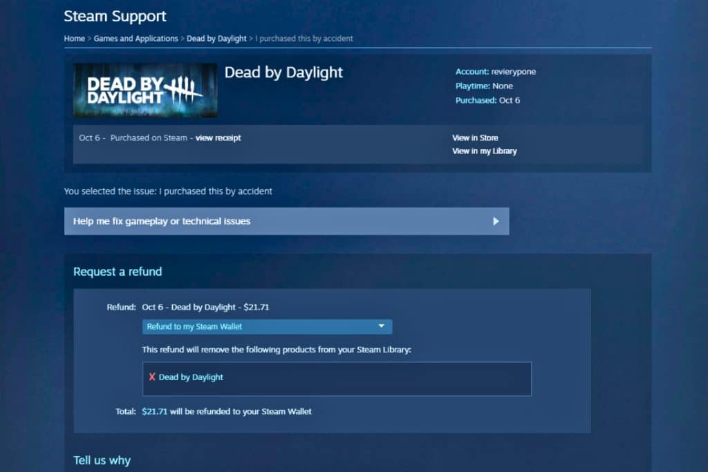 Demande de remboursement steam