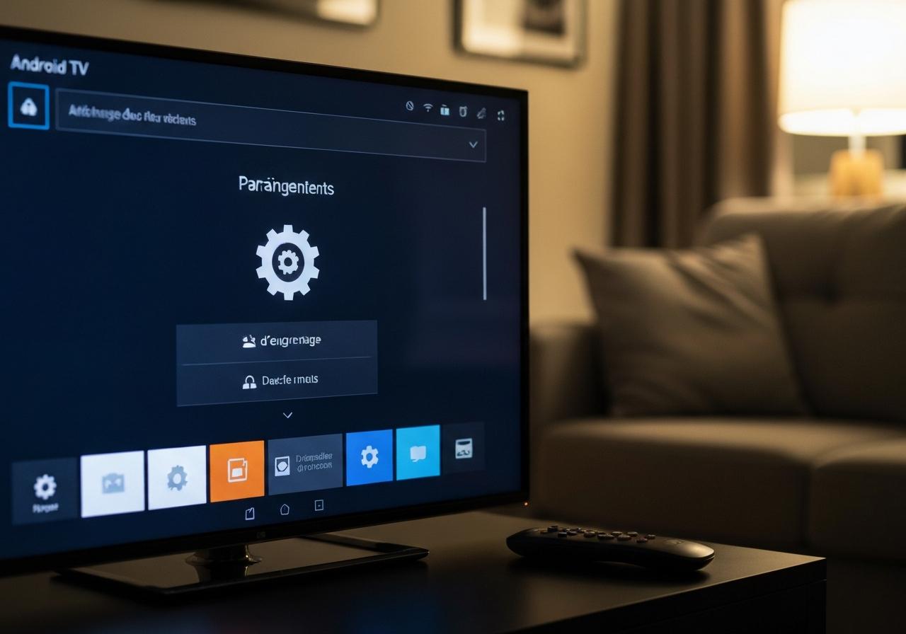 Interface paramètres Kodi sur écran télévision Android