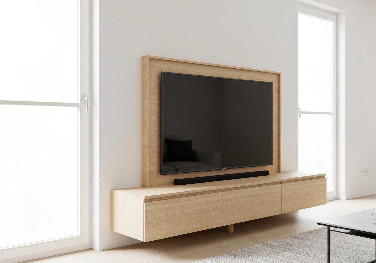 Téléviseur 55 pouces intégré dans un meuble TV de salon