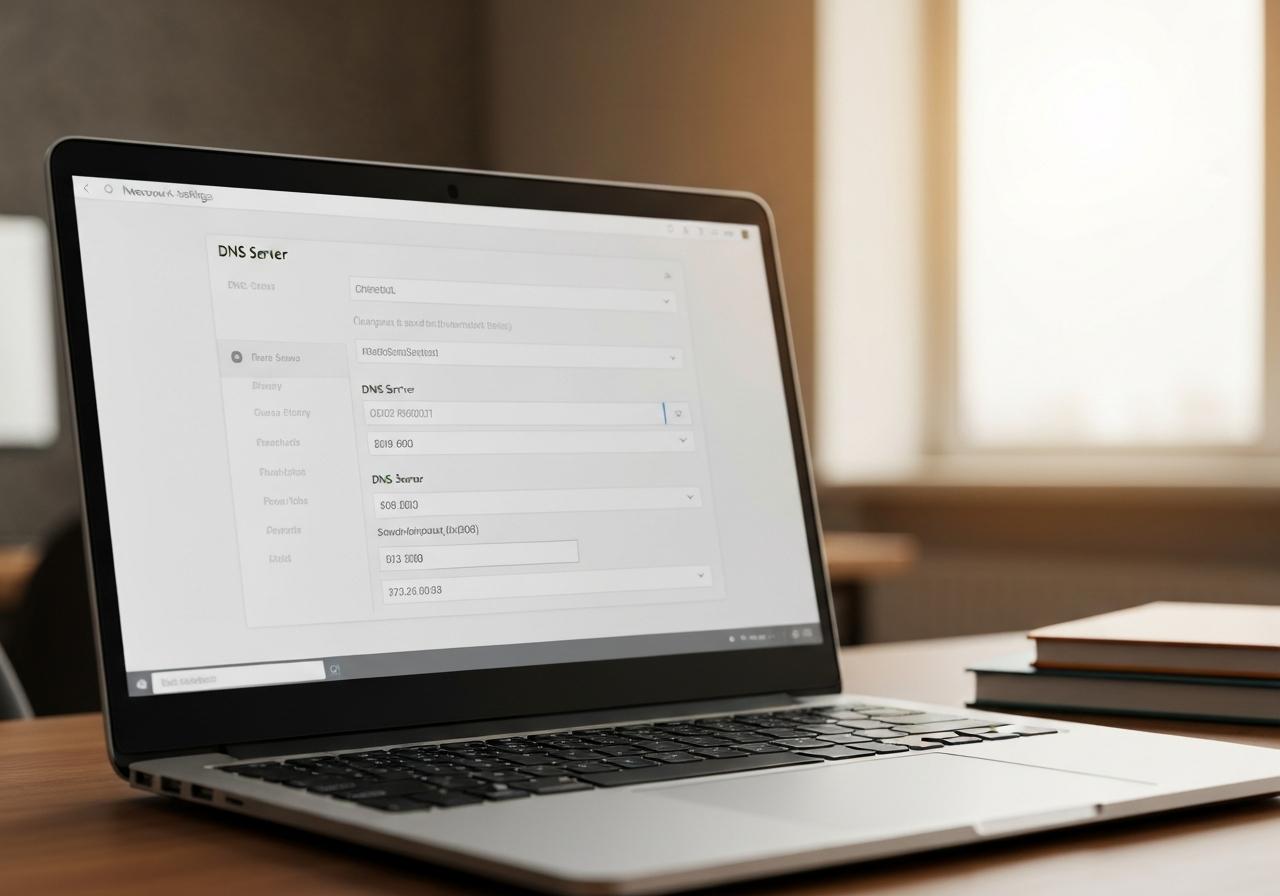 Interface paramètres réseau DNS sur écran d'ordinateur