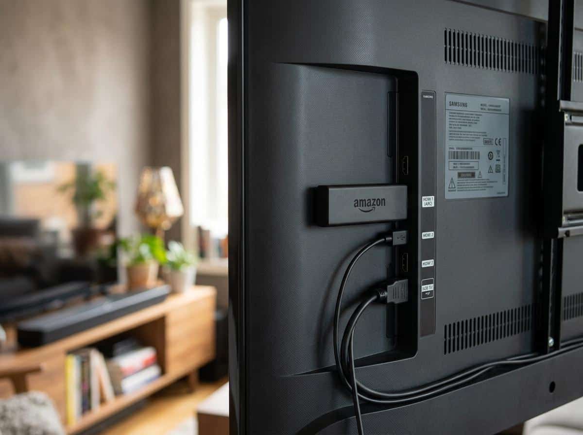 Fire TV Stick branché sur le port HDMI d'une télévision